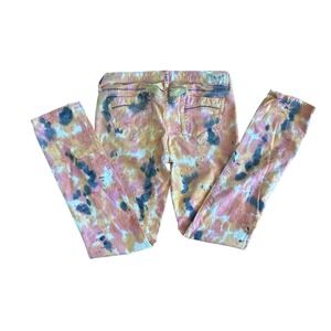 Robins Jean Tie Dye Pink Orange Studded Gold Wing Denim Pants Mens Size 33 USA
